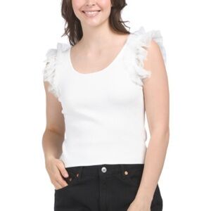 Bailey 44 New White Ruffle Sleeve Top Large